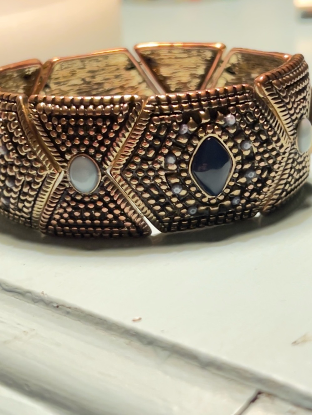 Heidi Daus Age of Elegance Antiqued Bronze Cabochon Hinged Bangle Bracelet - UV